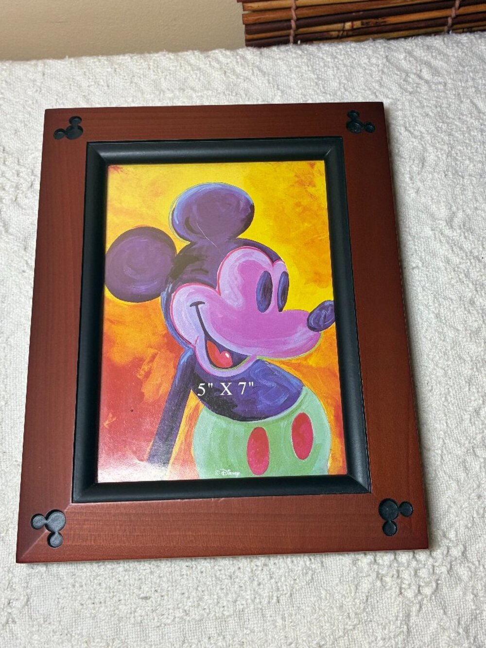 Disney Parks Black and Brown Wood Frame with Mickey Carvings - Fits 5x7 photo
